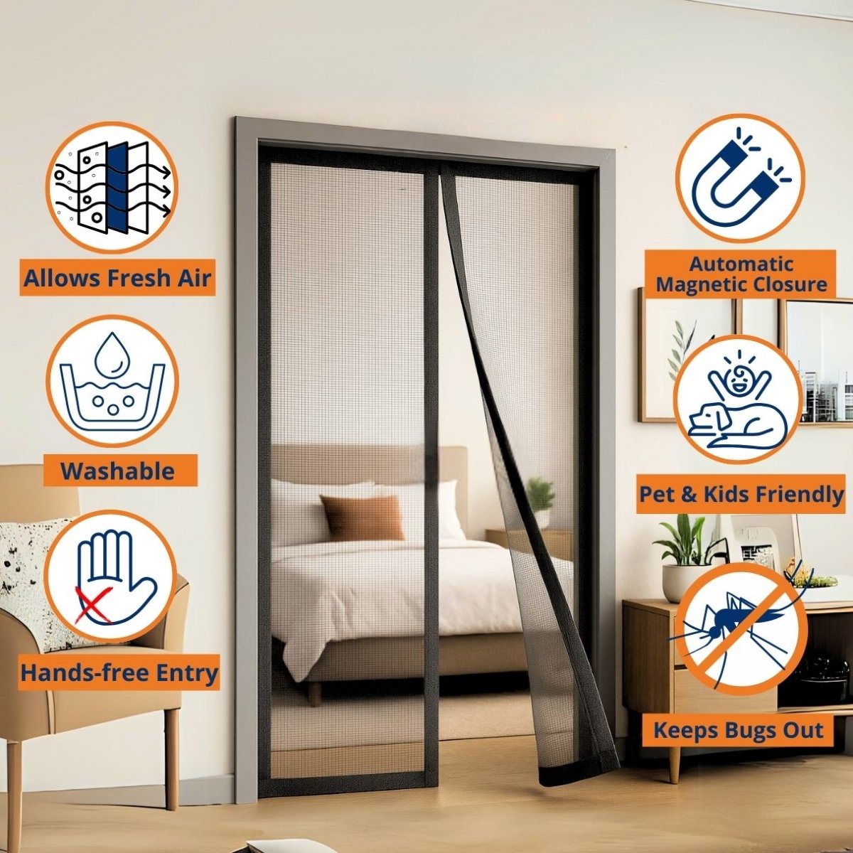 Polyester Magnetic Mosquito Net for Door | Mosquito Curtain for All Door Types & Sizes | Auto-Closing Insect Screen to Keep Mosquito Out